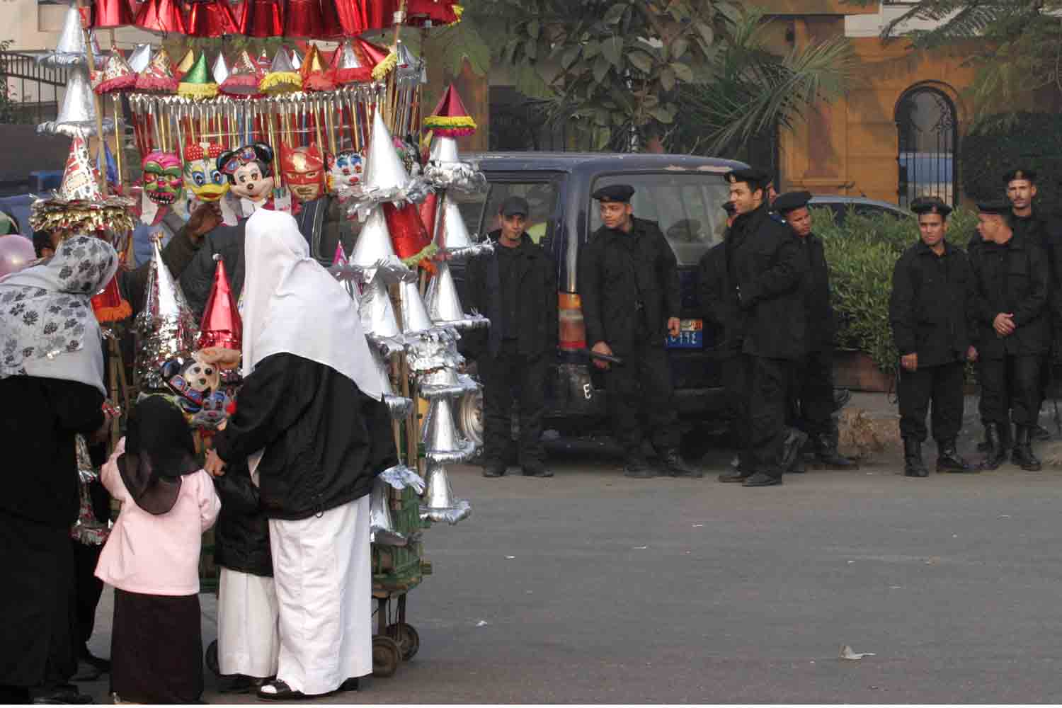 Egyptian security forces were heavily present during Eid prayers all over the major cities, for fear of demonstrations. Photo by Nasser Nouri ​, 30 December 2006.​