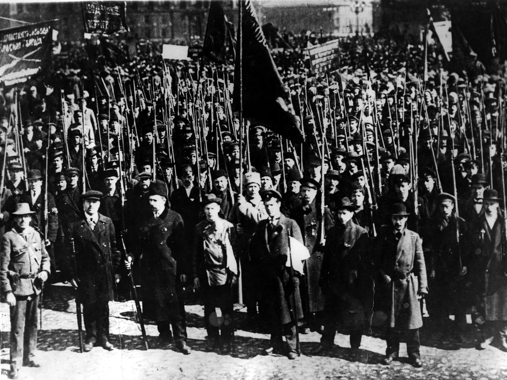 May Day 1917. This picture released by the Soviet Authorities shows The Red Guard of Petrograd in preparation for the great October revolution.