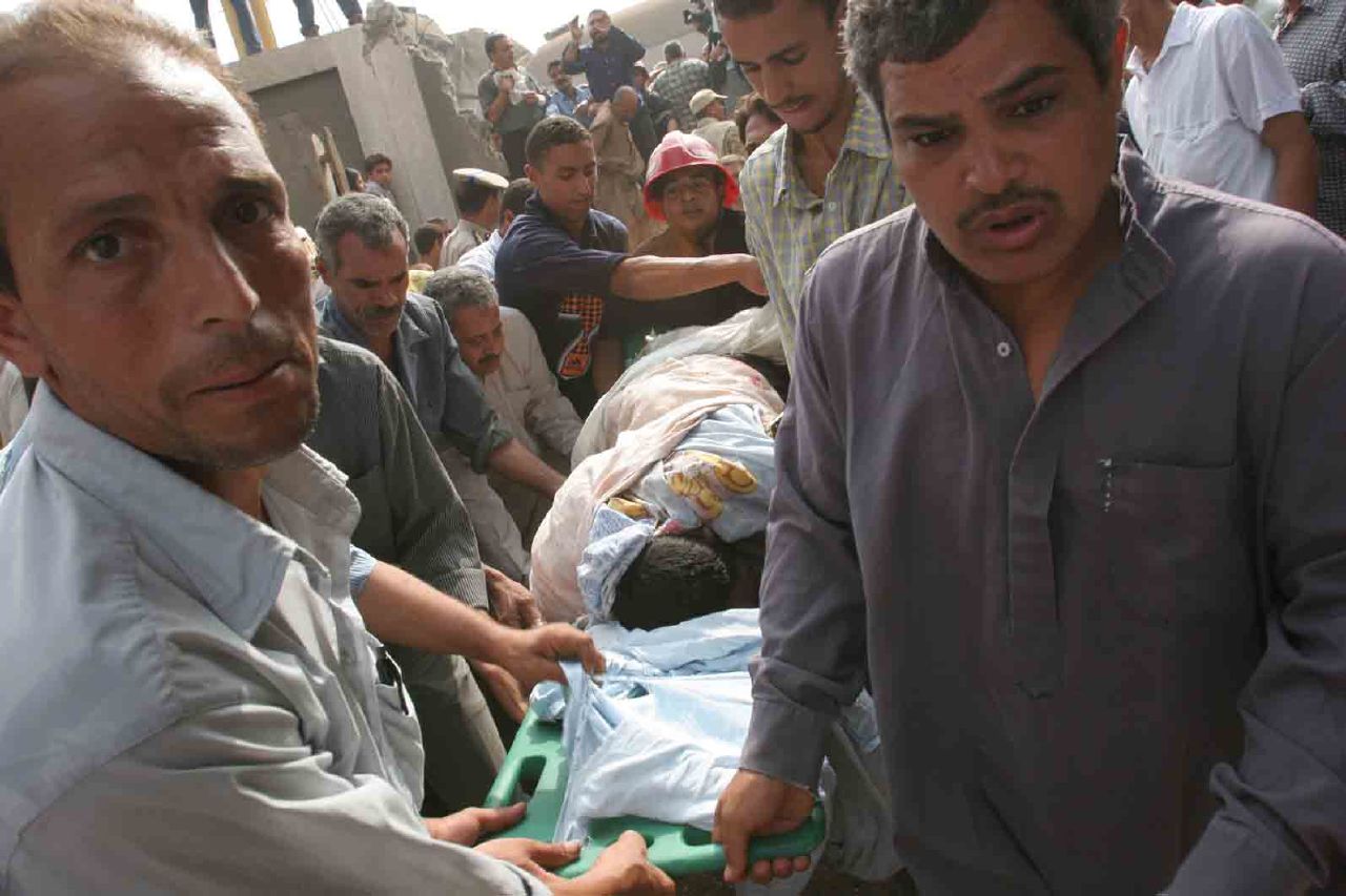 Qalyoub, north of Cairo, Egypt, where at least 40 people were killed Monday when two trains collided, August 21, 2006 (Photo by Nasser Nouri)