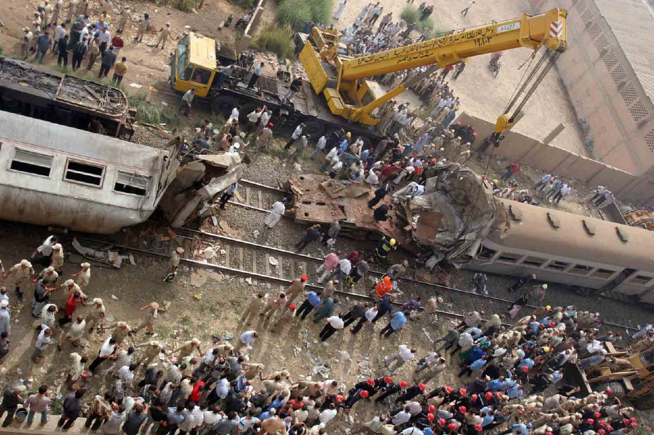 Qalyoub, north of Cairo, Egypt, where at least 40 people were killed Monday when two trains collided, August 21, 2006 (Photo by Nasser Nouri)